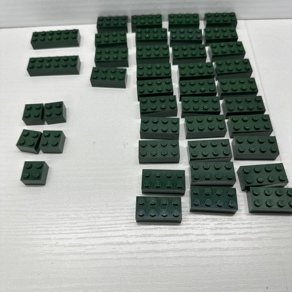 Lego Parts Pieces - Dark Green Brick Lot Of 41 - 2x2, 2x4 & 2x6